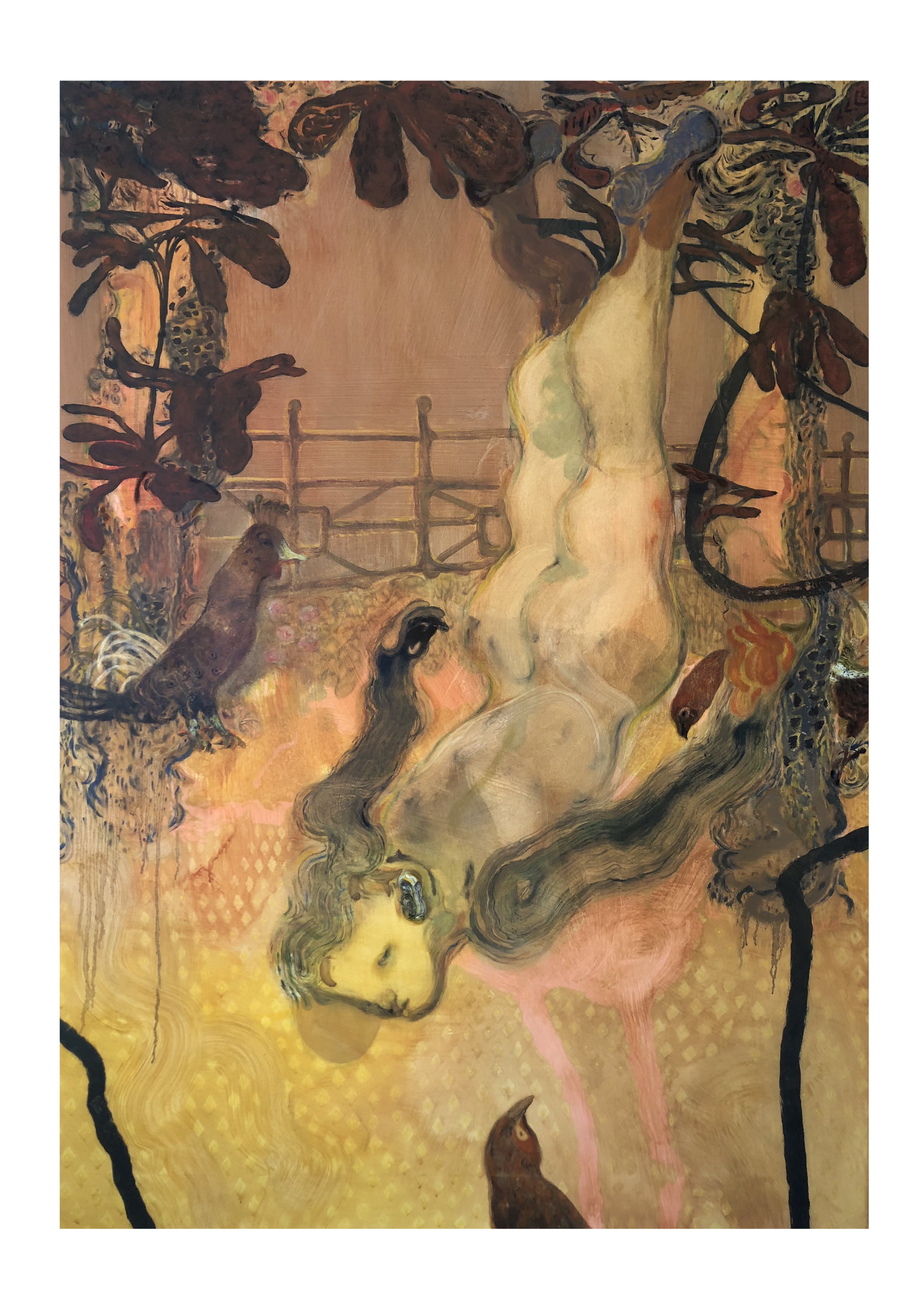 Guglielmo Castelli, Che per fredda stagione foglia non perde, 2019, tecnica mista su tela, cm 140 x 100, collezione privata.
