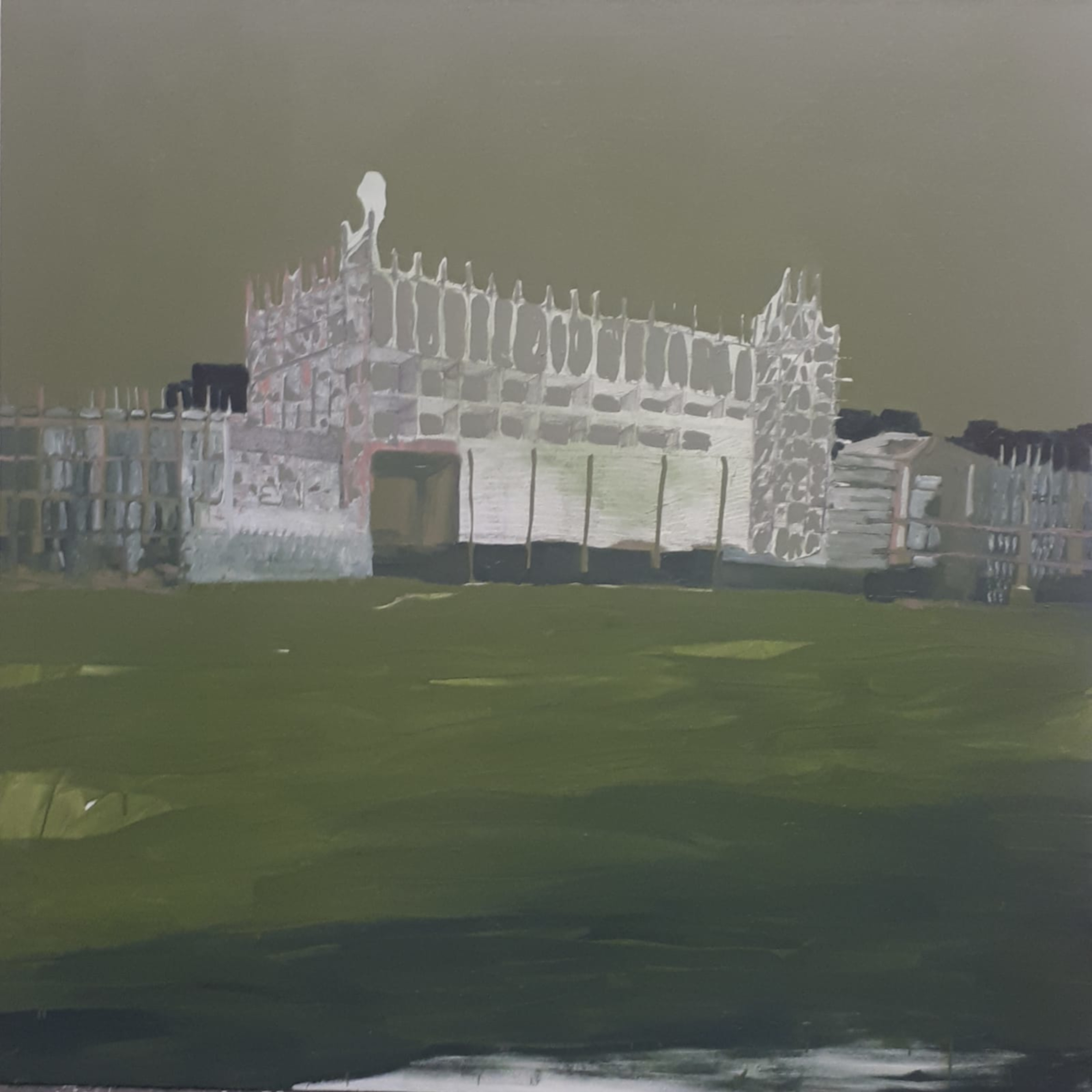 Greta Pllana, Senza titolo, 2019, olio e grafite su tela, cm 120 x 120