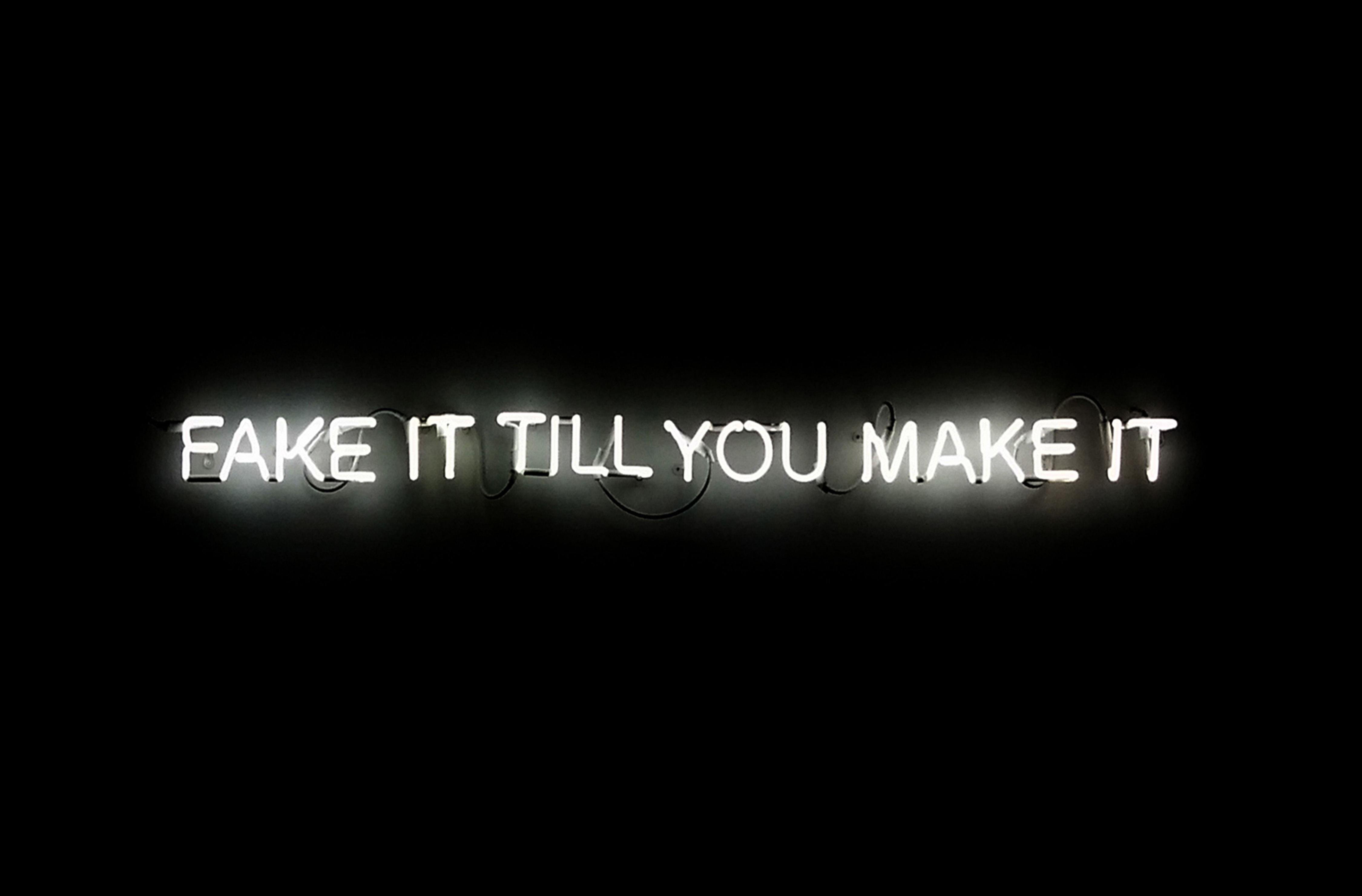 Edson Luli, Fake It Till You Make It, 2018, insegna al neon, trasformatore, cm 9 x 150, courtesy dell'artista e Prometeogallery di Ida Pisani, Milano – Lucca.