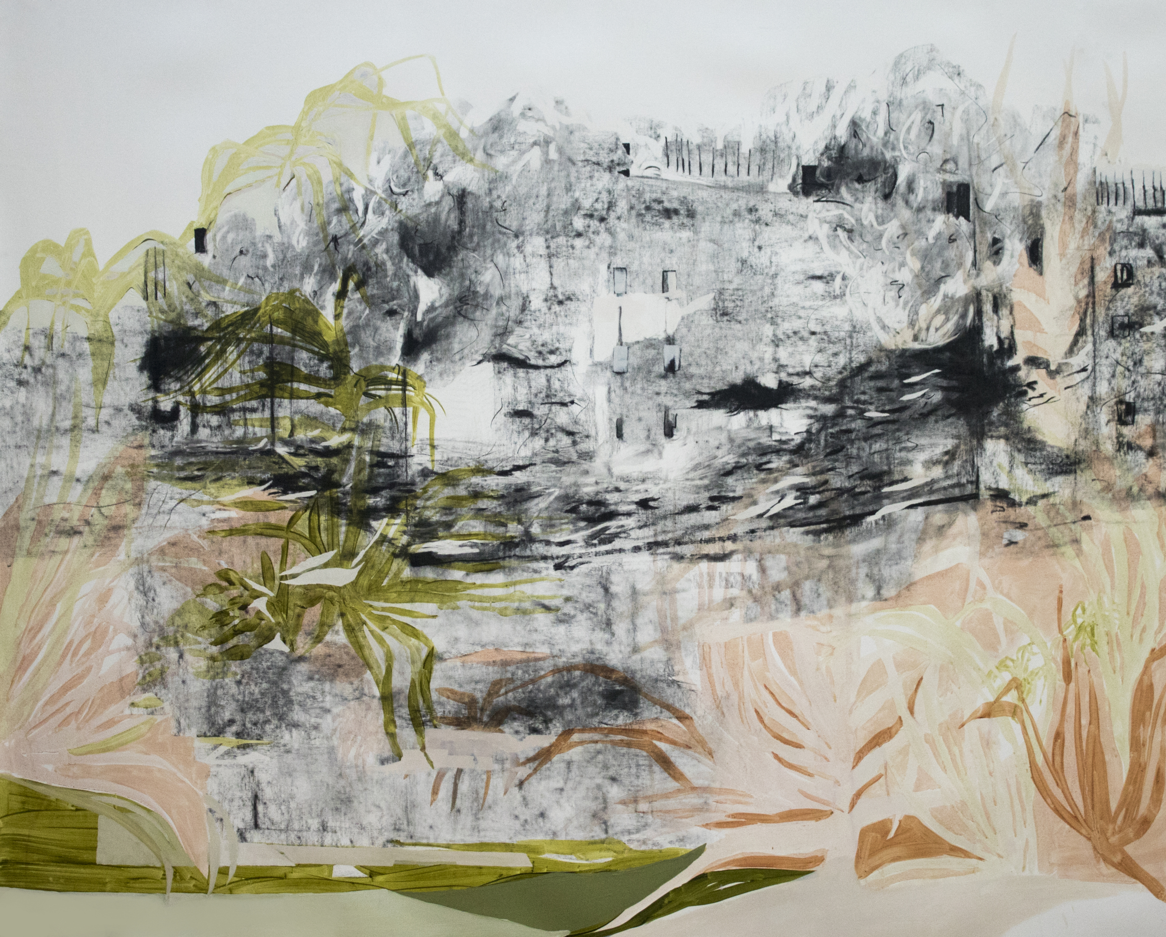 Greta Pllana, More points of view - Uncertain Future, 2019, tecnica mista su tela, cm 136 x 160.