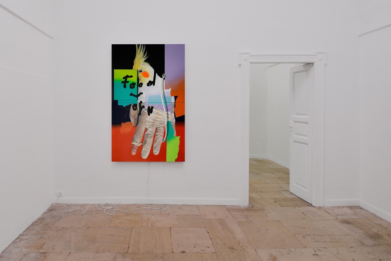 Andrea Martinucci, 28012018.jpeg acrylic, pencil, neon and plastic on canvas, 100x160 cm + added canvas 30x40cm 2018 Courtesy AmC Collezione Coppola, Vicenza photo: Like a Little Disaster